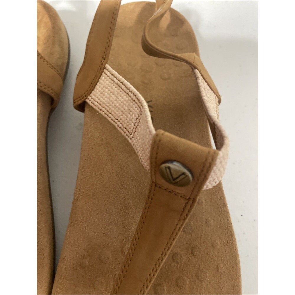 Vionic Brea Camel Tan & Beige leather & textile T-strap sandals 12W/43 - Picture 3 of 16